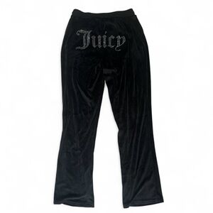 Juicy Couture Black Velour Pants Wide Leg Bling Rhinestone Logo Size M Y2K
